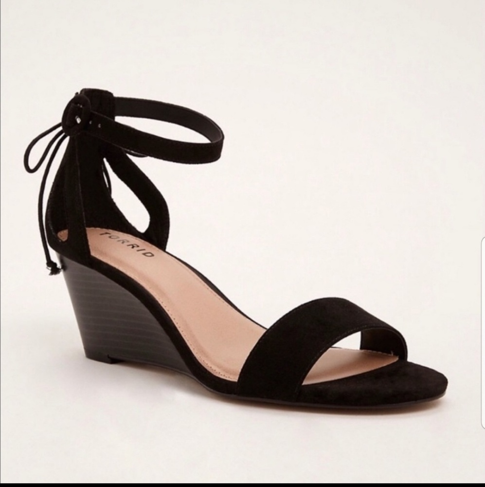 Torrid Black Ankle Strap Wedge Sandals